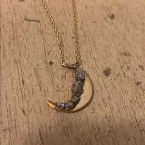 Yellow golden raw diamond crescent moon necklace